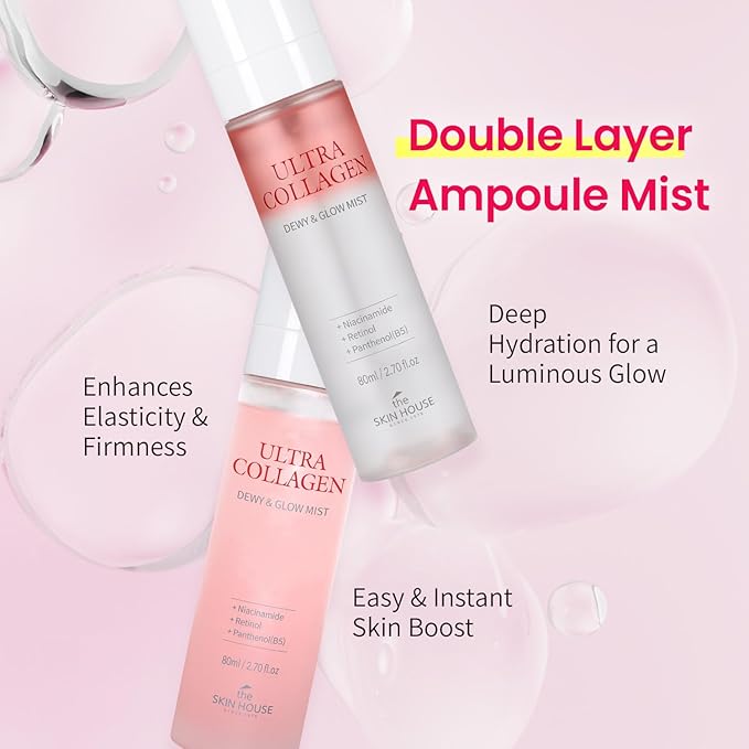 Ultra Collagen Ampoule Face Mist for Dewy & Radiant Skin – Hydrating Korean Skincare Spray with Niacinamide & Retinol, Lightweight Moisture Glow Mist, 2.70 fl.oz