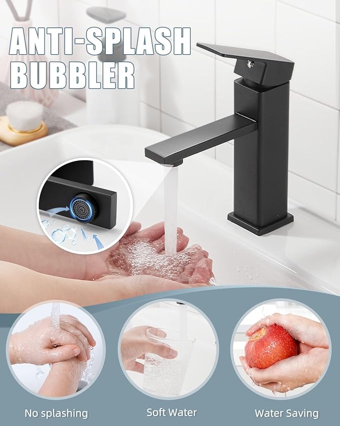 Bathroom Faucet Set with Pop Up Drain, Single Handle Black Bathroom Sink Faucet with Deck Plate, Farmhouse RV Vanity Faucets for Sink (1 Hole or 3 Holes)