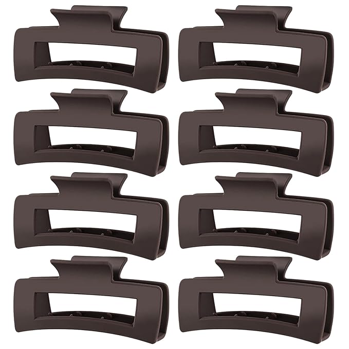TOCESS Hair Claw Clips for Women - 8PK Large Neutral Matte Square Jumbo Hair Clips for Thick, Thin, Long, Short, Curly Hair Girls, Big Jaw Clip Set for Daily Use(Mocha Brown)