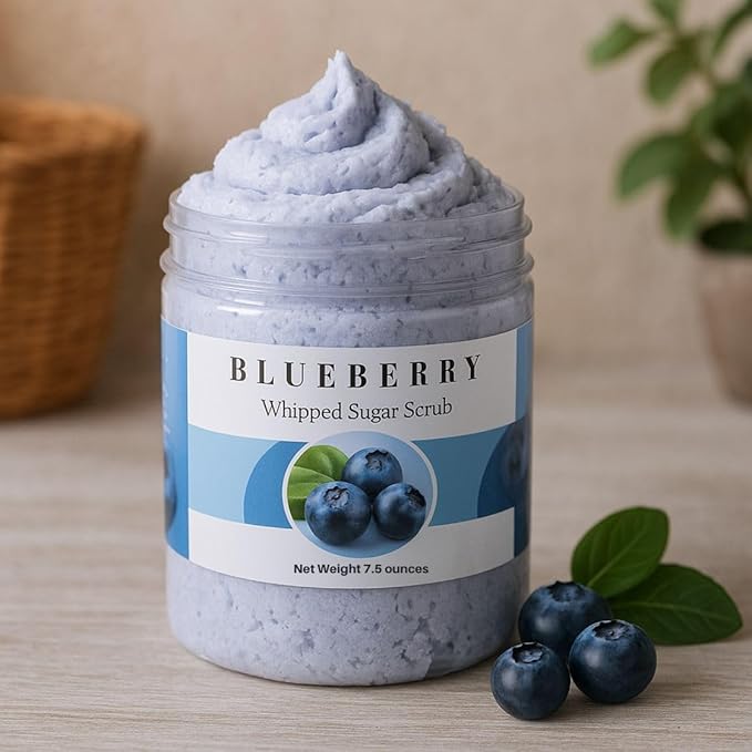Nature Skin Shop Blueberry Whipped Sugar Scrub, 8oz Foaming Body Polish for Exfoliating & a Healthy Glow