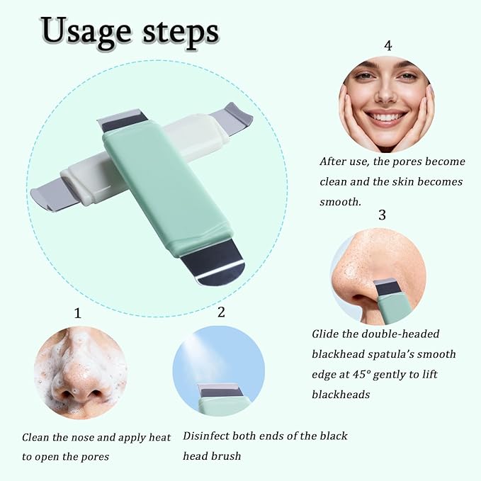 2 PCS Blackhead Remover Tool, Dual-Head Face Spatula for Deep Cleansing Nose Pores & T-Zone, Skincare Tool for Men and Women(Green+White)
