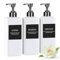 Refillable Plastic Pump Bottle Dispenser with Waterproof Labels - Empty Bathroom Soap and Body Wash Dispenser Set (White, Set of 3, 500ML)