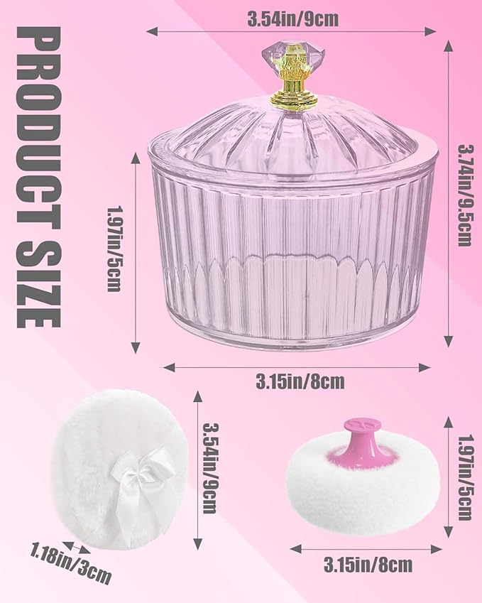 5Pcs Dusting Powder Container with Puff Set - 4 Pcs 3.15 inche Large Fluffy Puff, Leak-Proof Acrylic Case & Ergonomic Handle for Baby Care & Makeup (Body/Face Powder Applicator)
