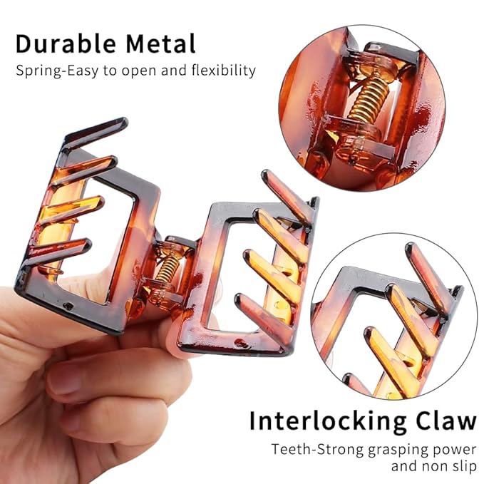 4 Pack Banana Claw Clips for Thin Medium Hair - 2" Square Cute Acrylic Hair Clips for Women