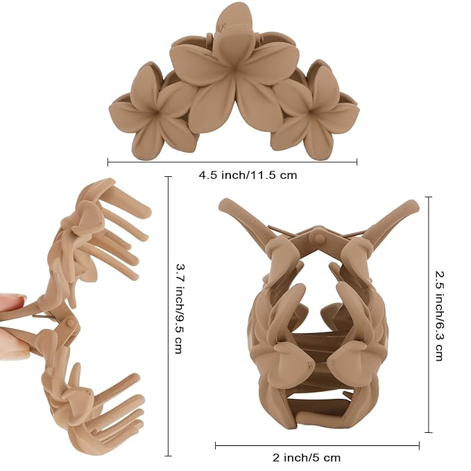 Women's Matte Flower Claw Clips - Non-slip, Cute Claws for Thick & Thin Hair, Neutral Colors, Strong Hold Hair Accessories