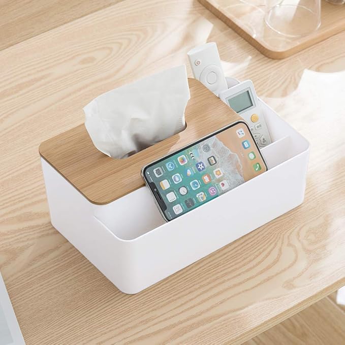 Poeland Multifunction Tissue Box Rectangular Facial Tissue Holder Dispenser for Dining Room, Kitchen, Bedroom Dressers and Home Décor