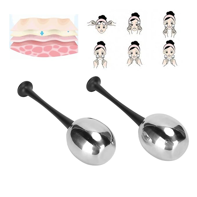 2pcs Facial Ice Globes Stainless Steel Facial,Massage Reduce Puffiness Eliminate Fine Lines Ice Globes Cryo Sticks for Skin Care,Targets Dark Circles,Puffiness,Wrinkles (Black Handle)