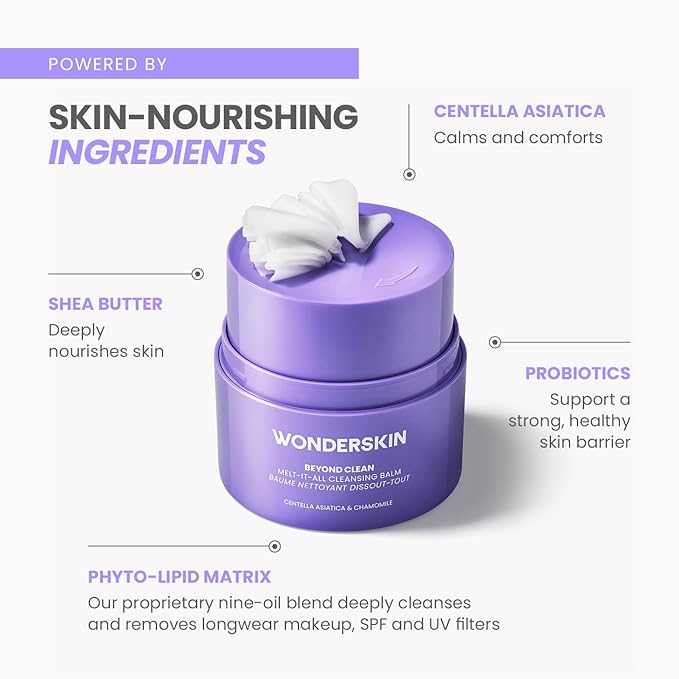 Wonderskin Cleansing Balm - Melt It All Balm to Milk Makeup Remover, Gentle Hydrating Face Cleanser with Centella and Chamomile