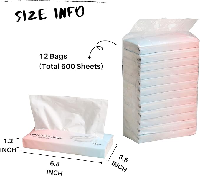 Car Tissue Refills Facial Tissues Refills for Car Visor Tissue Holder, Travel Tissue Tubes Box Container Perfect Fit Car Cup Holders