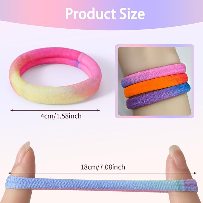 Bessrung 100 PCS Seamless Hair Ties, No Damage Elastic Hair Ties for Women Girls, Strong Hold No Slip Hair Bands, Soft Stretchy Ponytail Holders for Thin Thick Hair(Rainbow Color)