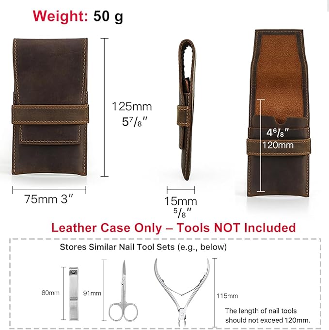 CONTACTS Full Grain Leather Empty Manicure Kit Case for Men Travel Nail Clipper Pouch Small Personal Care Tools Pouch By Handmade (Case Only)