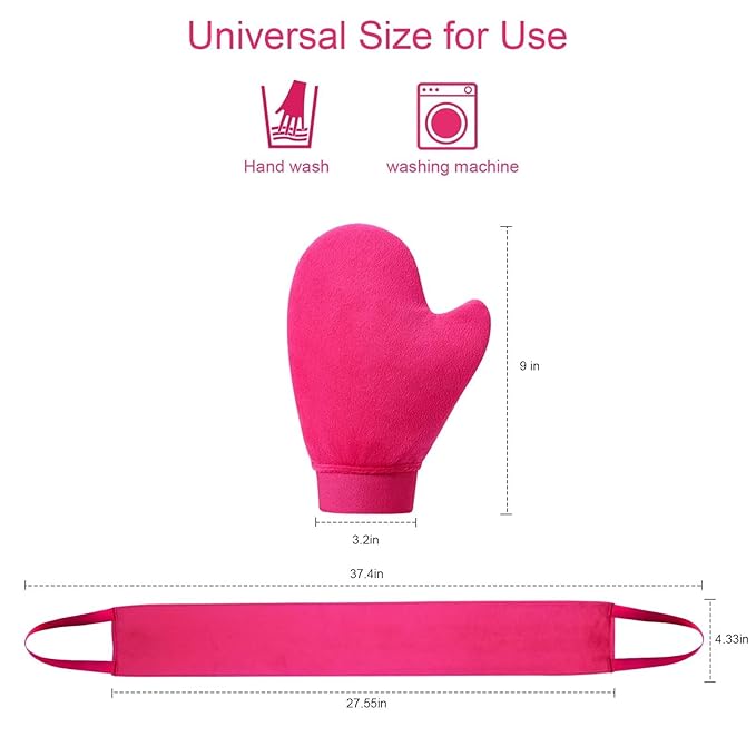 Self Tanner Mitt Applicator Back Applicator Set - Premium Waterproof Tanning Mitt for Flawless Sunless Tanning， Prevents Orange Palms, Double-Sided, Reusable Tanning Gloves