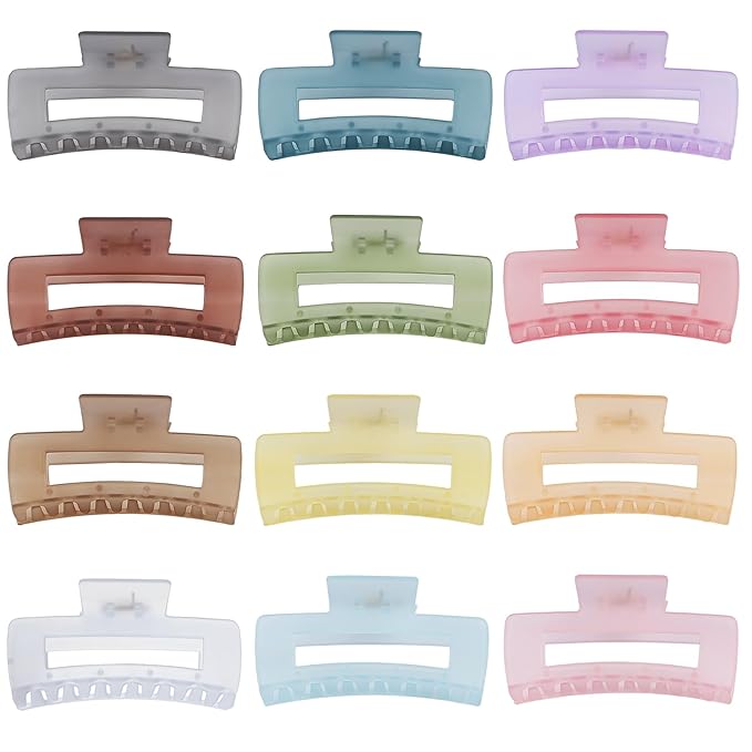 4.1 Inch Large Jumbo Jaw Square Clips for Thick Hair - 12 Pcs Bulk Hair Accessories for Women and Girls - Ice Cream