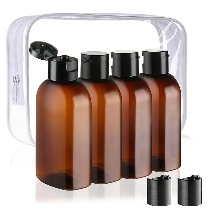 Cosywell Travel Shampoo Bottles 4pcs 3.4oz TSA Approved for Toiletries - Leak Proof Empty Lotion Containers With Flip Cap - Small Plastic Squeeze Bottles