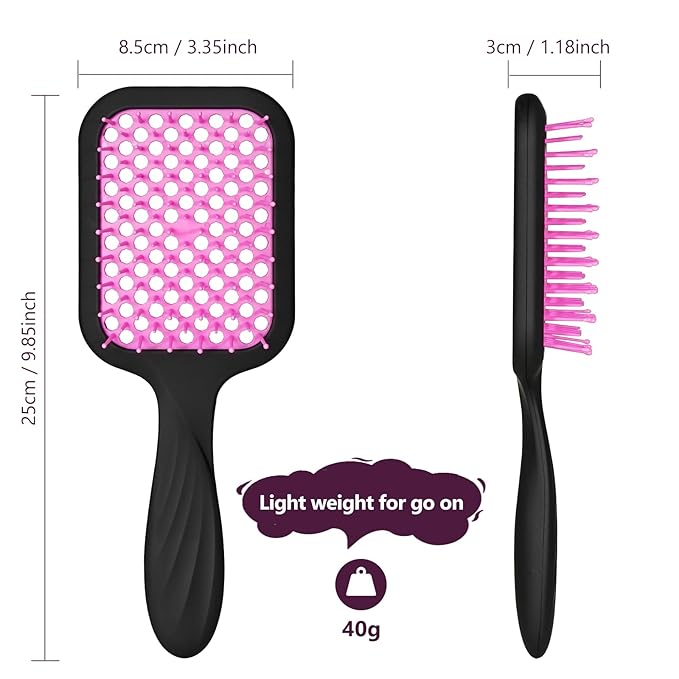 Vented Detangling Brush for Curly Thick Hair, Wave-Shaped Bristles for Scalp Massage, Anti-Tangle Hairbrush for Women, Men and Teens, Purple