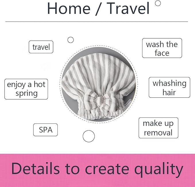 Microfiber Hair Towel Cap,Soft Absorbent Quick Drying Cap for Curly Thick Hair, Wrap Cap for Women Girls-Set of 2 Pcs（Blue White/Gray White）