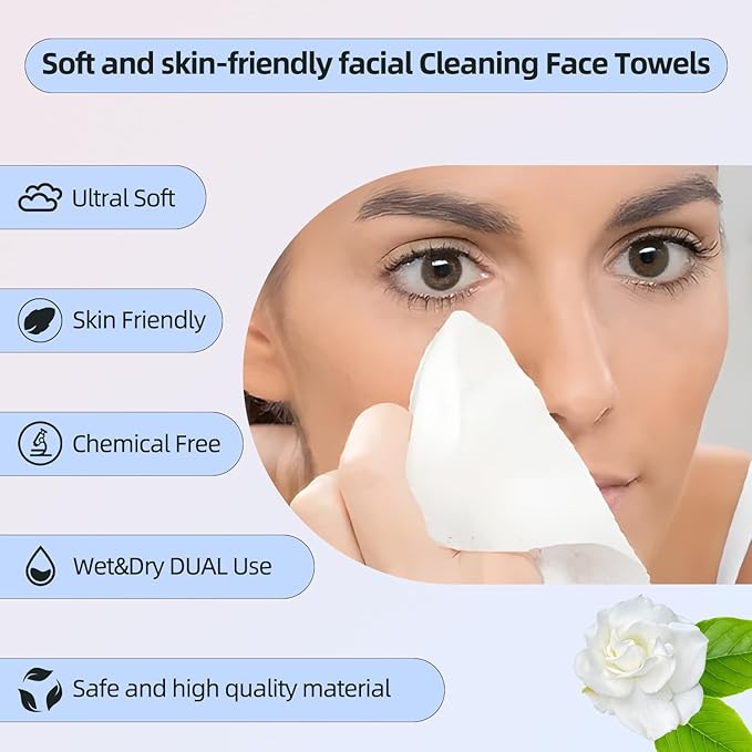 Disposable Face Towels XL,Viscose Biodegradable Large Dry Wipes,Super Soft & Thick Face Cleansing Towels,Daily Facial Tissues for Sensitive Skin, Makeup Removing,Facial Clean,Nursing,Travel (50 Count)