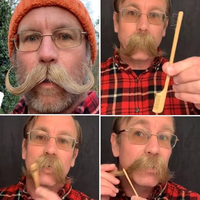 2-in-1 Sapling Mustache Brush & Comb (2-pack) from Green Beard Grmng - Boar Bristle & Bamboo
