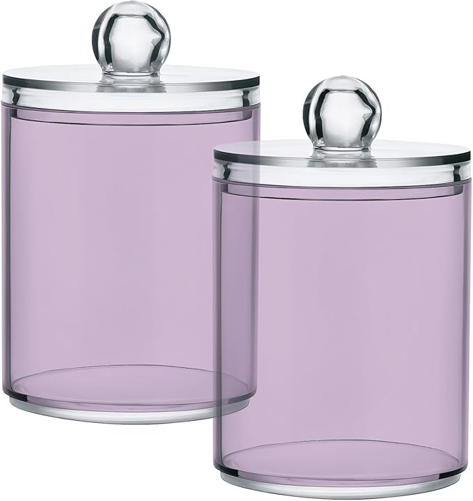 Thistle Purple Qtip Holder Organizer Dispenser Cotton Swabs Cans Plastic Jars with Lid Set 4 Pack Bathroom Storage Canister for Cotton Ball Floss Cotton Pads