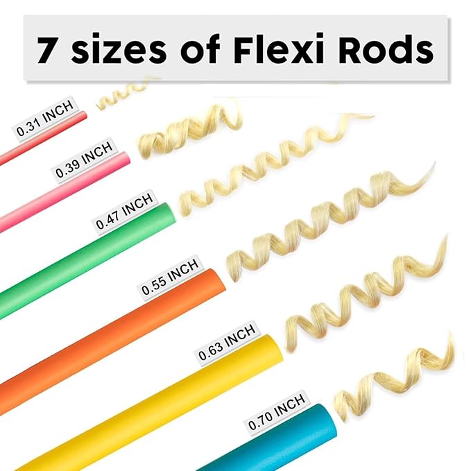 42 pcs 7" Flexible Rods,Hair Curlers Rollers Flexible Curling Rods,Heatless Bendy Foam Curls for Long,Medium,Short Hair to Sleep in,with Hair Dryer Bonnet,Drying Towel 3 IN 1(Gray)