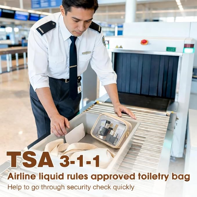 Clear TSA Approved Toiletry Bag Set - 3 Pack (Large, Small and Mini) Clear Cosmetic Bag with Zipper, Quart Size Travel Essentials Organizer Perfect for Carry-On Luggage (Opaque White)