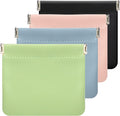 ISKYBOB 4Pcs Small Makeup Bag for Purse, 4.7in Pocket Cosmetic Bag Organizers, Waterproof PU Leather Pouches for Purse, Portable Squeeze Coin Purse for Women Mini Travel Jewelry Storage Pouch (Summer)