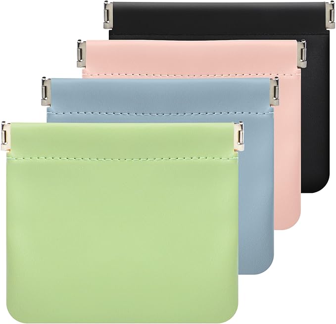 ISKYBOB 4Pcs Small Makeup Bag for Purse, 4.7in Pocket Cosmetic Bag Organizers, Waterproof PU Leather Pouches for Purse, Portable Squeeze Coin Purse for Women Mini Travel Jewelry Storage Pouch (Summer)
