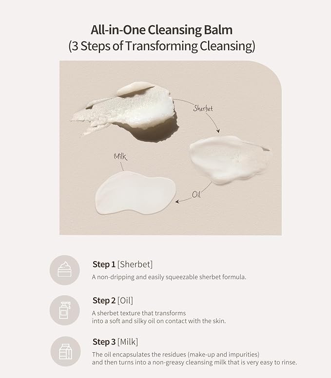 Heart Percent Commas on Life Essential Cleansing Balm, Sherbet-Oil-Milk Transforming Makeup Remover Vegan Daily Face Wash Cleanser for All Skin Types, 80ml (2.7oz)
