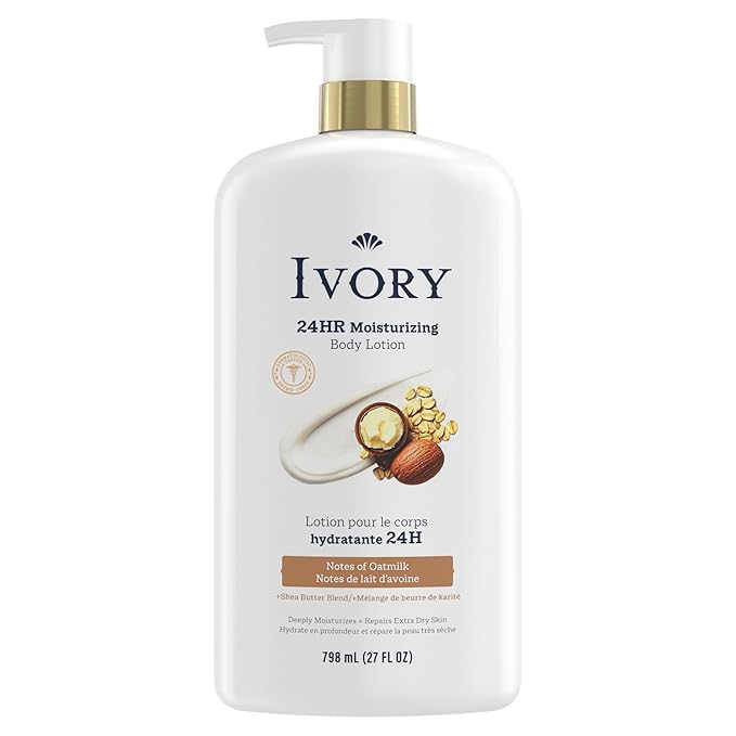 Ivory Hand & Body Lotion, 24hr Moisturizing, Repairs Extra Dry Skin, All Day Hydration, Lightweight Formula, Absorbs Instantly, Perfect for Daily Use, Shea Butter Blend, Oatmilk Scent, 27 fl oz