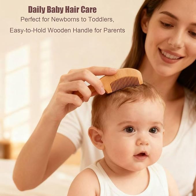 6 Piece Baby Hair Brush & Comb Set, Natural Bamboo & Goat Bristle for Cradle Cap Care, Newborn to Toddler Grooming Kit with Silicone Scrubbers for Scalp Massage