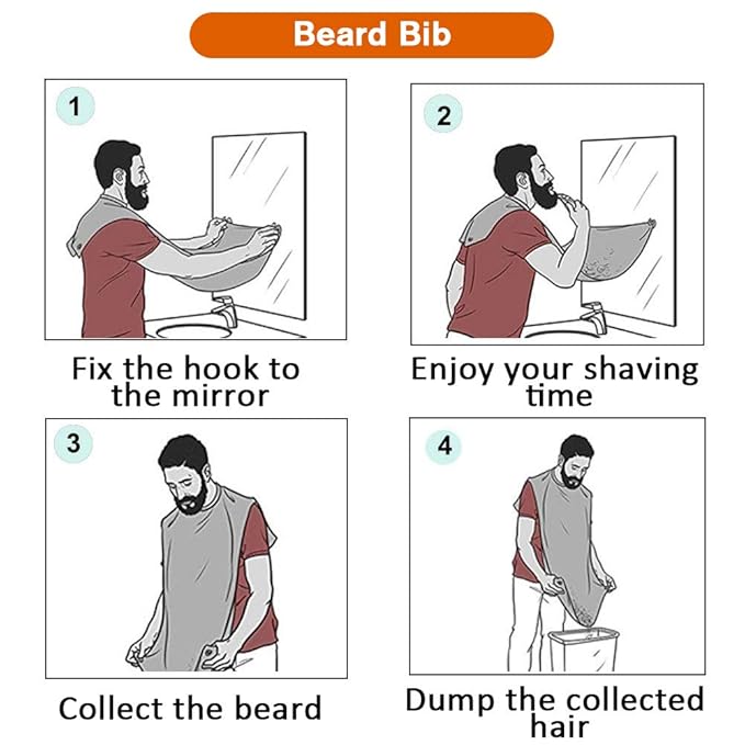 Beard Bib Apron for Men, Father's Day Gift Beard Trimming Catcher Bib for Shaving & Hair Clippings, Waterproof Non-Stick Hair Catcher Grooming Cloth with 2 Suction Cups