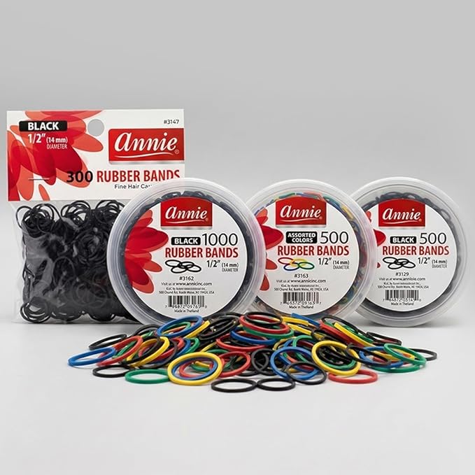 Annie Rubber Bands 14mm, 500 Count Black Elastic Hair Ties, Medium Durable Rubber Bands for Braids, Ponytails & Sectioning, Secure Hold for All Hair Types, Salon Value