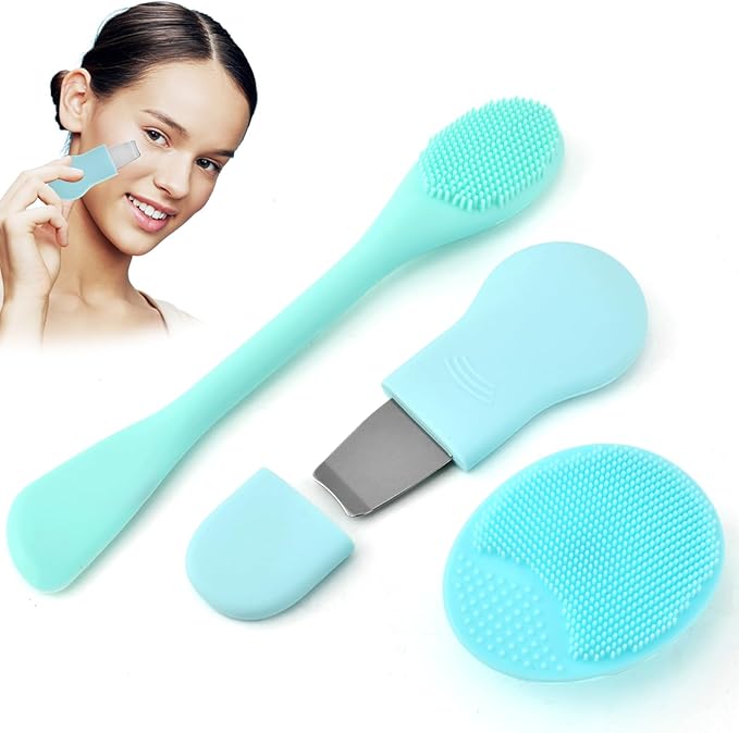 2-in-1 Blackhead Remover Tool for Face & Nose – Pore Cleaning Brush, Face Scrubber, Skin Care Scraper, Mask Applicator & Spatula for Men and Women | Deep Cleansing | Blue
