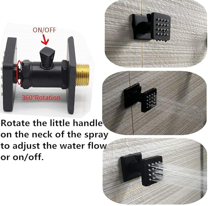 Shower Body Spray Solid Brass Massage Jets Wall Mount, Matte Black Showerhead Can Swivel, Flow Can Be Controlled (4pcs, Matte Black)