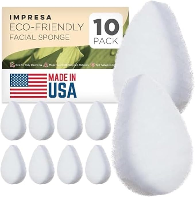 Impresa Face Scrubber Exfoliating Pads - 10 Count, White Puff - Facial Sponges for Deep Clean & Skin Buffing - Exfoliating Sponge & Scrub Pads