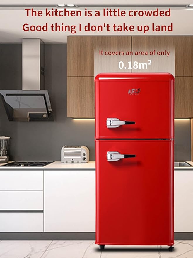 Mini Fridge With Freezer,Refrigerator With 2 Doors,7- Level Adjustable Thermostat, Removable Glass Shelves For Bedroom, Office, Kitchen, Apartment, Dorm, 3.5 Cu. Ft Red