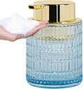 Foaming Soap Dispenser, Blue Glass Foam Soap Dispenser for Bathroom and Kitchen, 10 Oz Refillable Foaming Pump Bottle with Large Pump, Ribbed Bottle Container Decor