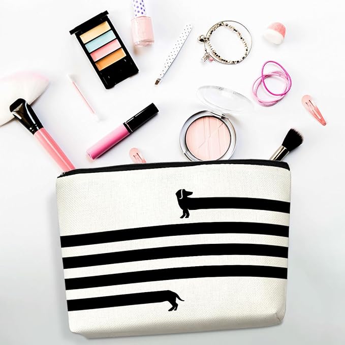 Funny Very Long Dachshund Dog Makeup Bag, Funny Sausage Dog Lovers Cosmetic Pouch for Women Girls, Portable Travel Toiletry Bag, Christmas Birthday Gifts for Dachshund Moms Owners Women Girls
