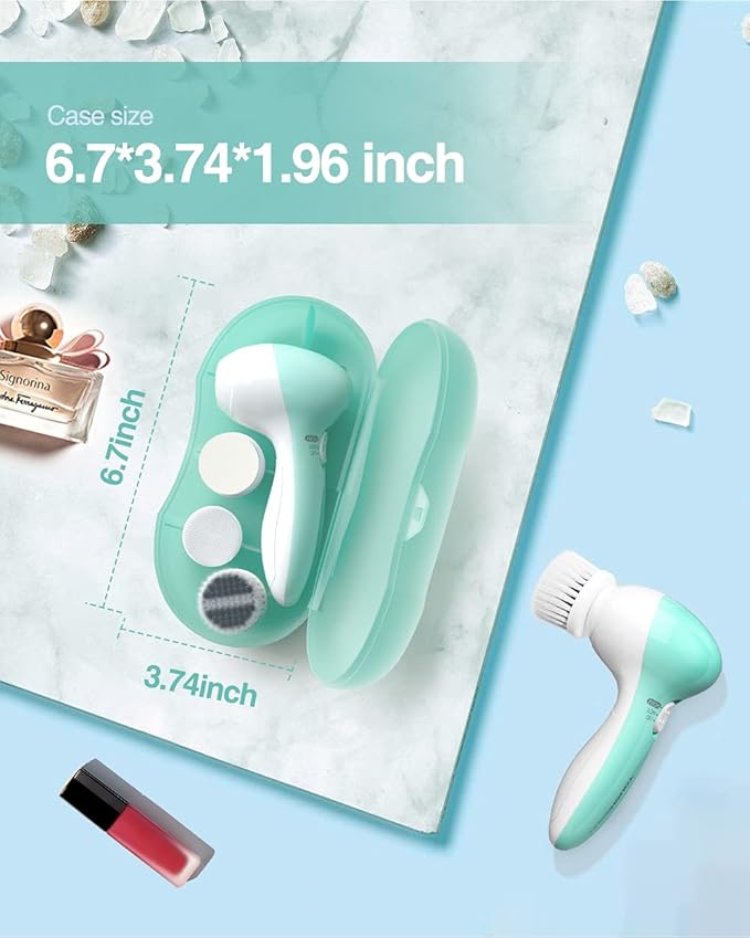 Facial Cleansing Brush for Women, 3-in-1 Face Cleanser and Exfoliator Brush with 3 Brush Heads, 2 Speeds, Battery Operated Waterproof Spin Brush, Portable Travel Case, Perfect Valentine's Day (Green)