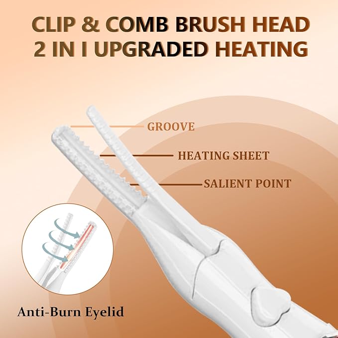 Heated Eyelash Curler, 2-in-1 Clip-Type Design, 3 Temperature Modes, USB Rechargeable Electric Eyelash Curler, 24H Long-Lasting Curl, Gift for Women, White-EA