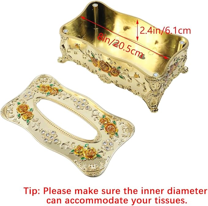 Geesatis Tissue Box Cover, Rectangle Tissue Box Holder, Rectangular Napkin Facial Tissues Holder for Bathroom Toilet Bedroom Living Room Table Desk Office Dresser, 1 Pcs Golden 9.05''x4.93''x3.74''
