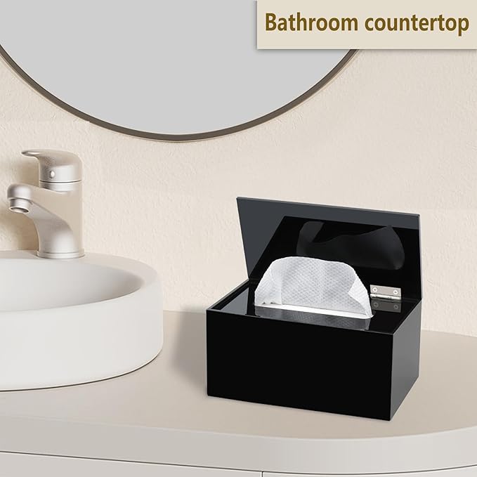 Wipes Holder Container Refillable, Acrylic Dispenser Box for Disposable Wipes, Rectangle Disposable Face Towels, Black