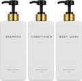 White Shampoo and Conditioner Dispenser Set by Brighter Barns - Refillable Shampoo and Conditioner Bottles - Reusable Shower Soap Dispenser in Hotel, Gold Bathroom, Guest House, Modern Airbnb (White)