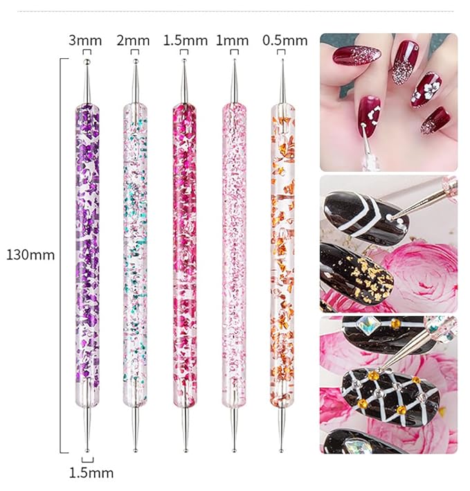 24 Pieces Nail Art Tools Kit Resin Nail Art Palette Acrylic Silicone Engraving Pen Dotting Pen Mixing Palette Detail Brushes Tools for Nail Art DIY Home Salon Makeup Display (Rose red)