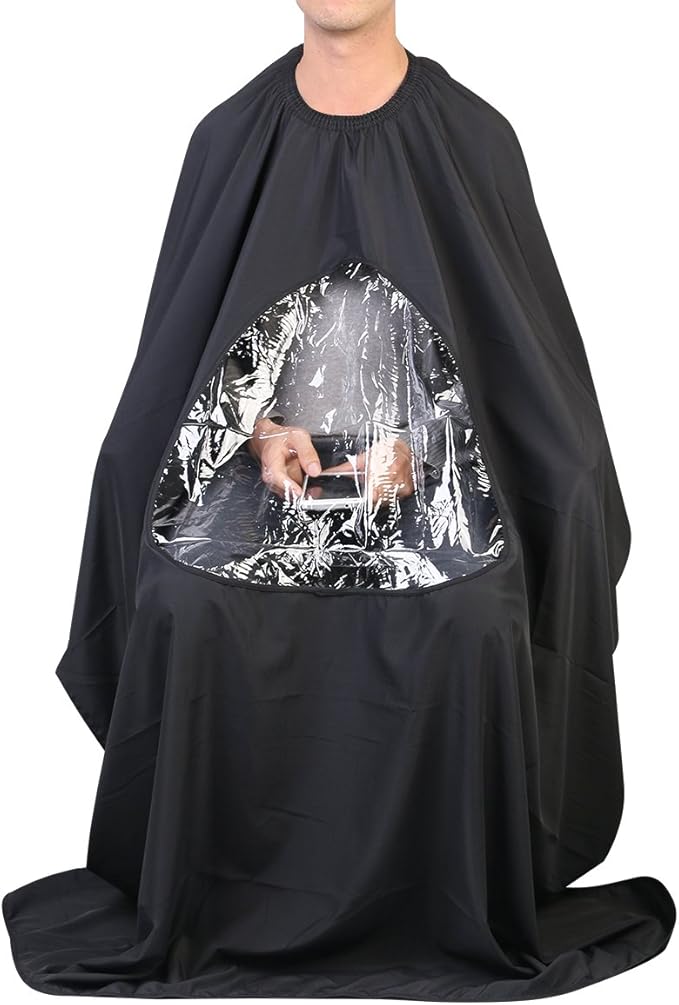 ULTNICE Salon Home Barbers Hairdressing Cape Gown with Viewing Window for Hair Cutting 63 * 57"(Black)