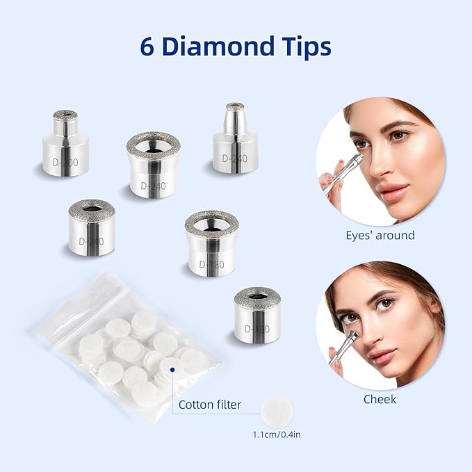 Diamond Dermabrasion Head, Microdermabrasion Accessories 6 Tips, Facial Replacements Dermabrasion Head Replacements Professional Microdermabrasion Tool
