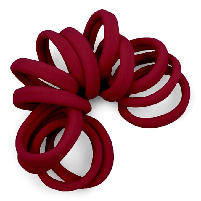 Cyndibands Seamless Hair Ties - Burgundy - Gentle Hair Ties No Damage, Standard Size 1.5 Inch, Soft and Stretchy Nylon Fabric Ponytail Holders - 12 Count