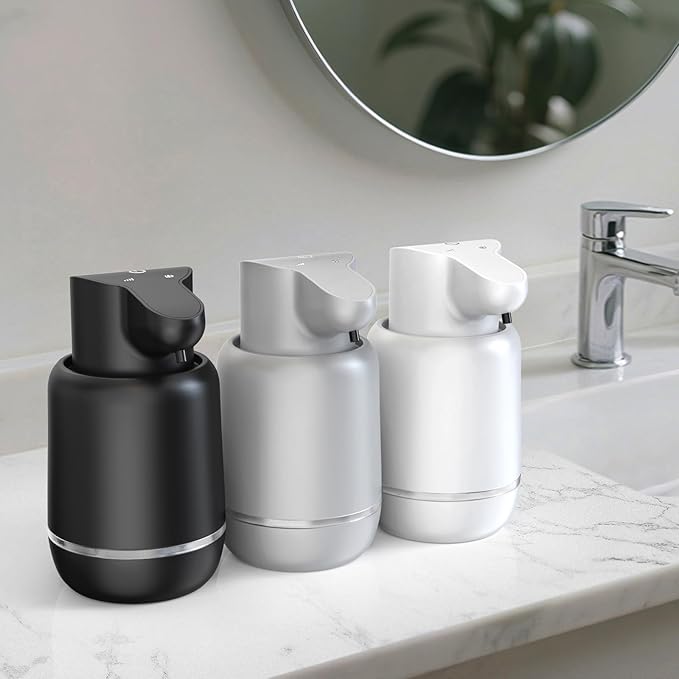 Automatic Foaming Soap Dispenser 15oz/420ml Foaming Hand Sanitizer Touchless Wall Mount with 4levels Adjustable Free Touch Electric Soap Dispenser Rechargeable with Sensor(Grey)