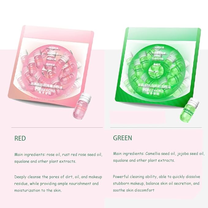 Cleansing Oil Mini Travel-Friendly, Natural Makeup Remover Portable 20pcs Gentle Moisturizing Cleansing Oil for All Skin Types, Travel with (Camellia)