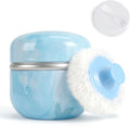 SHIMIDO Body Powder Puff and Container, 3.15" Portable Empty Body Powder Container for Baby Women's Loose Dusting Powder, Powder Case Box with Lids for Bath, Travel and Home Use (Aqua Blue)